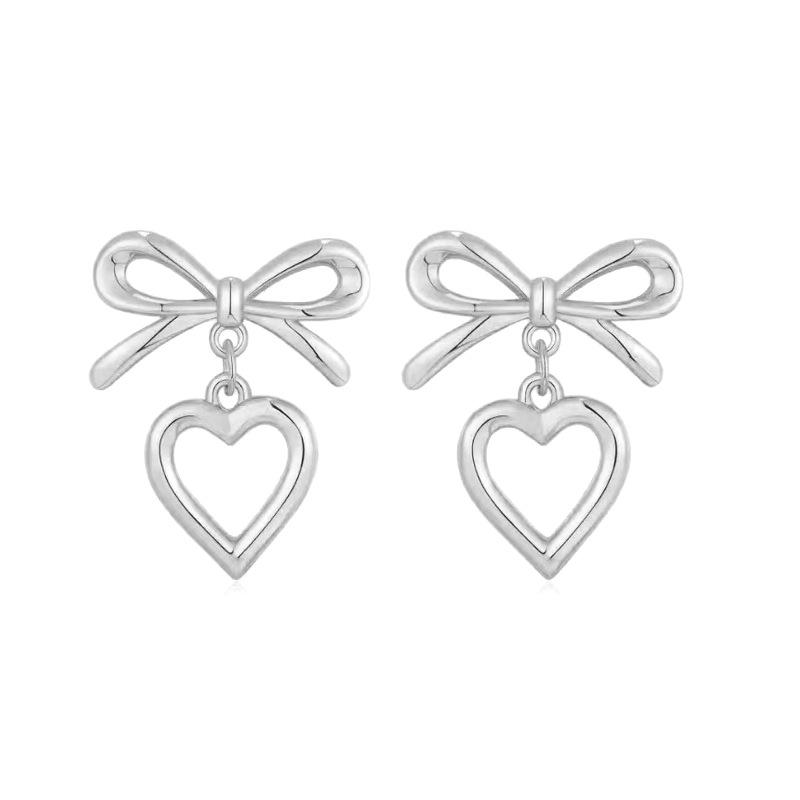 Heart Pendant Bow Stud Earrings for Women - High-end Feel Accessory