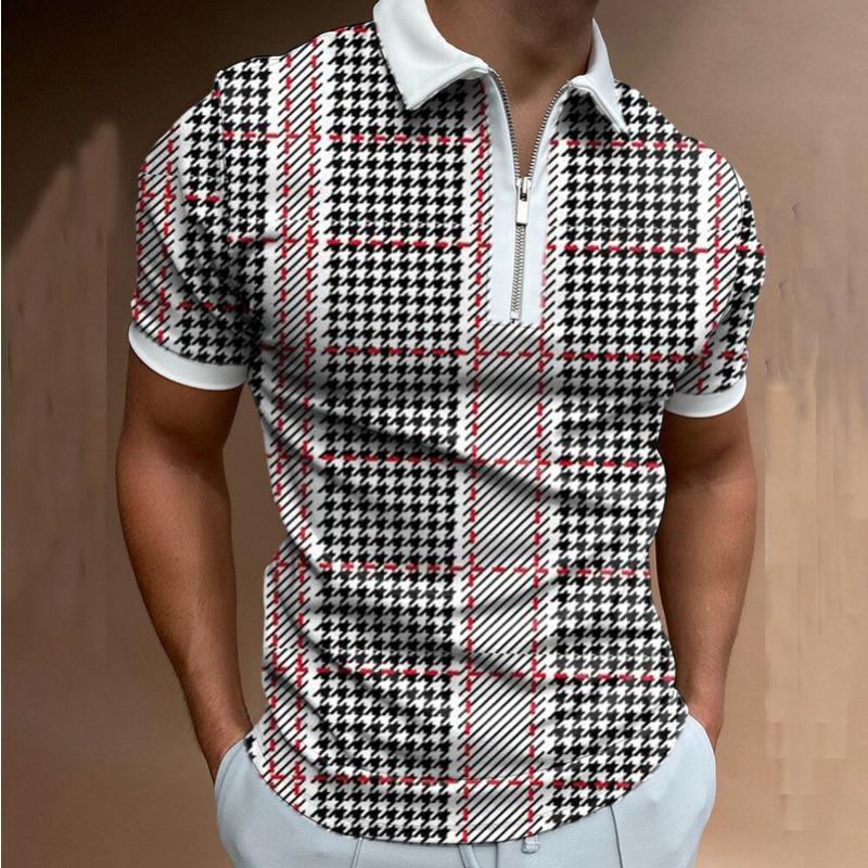 Pánská polokošile na zip s 3D potiskem, business casual košile s krátkým rukávem