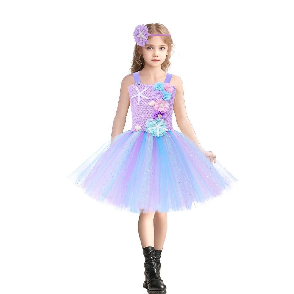 Karnevalsparty Meerjungfrau Tüllkleid Pastellblumen Koralle Seestern Applikationen Prinzessinnenkleid Deluxe Abschlussballkostüm Meerjungfrauenkostüm