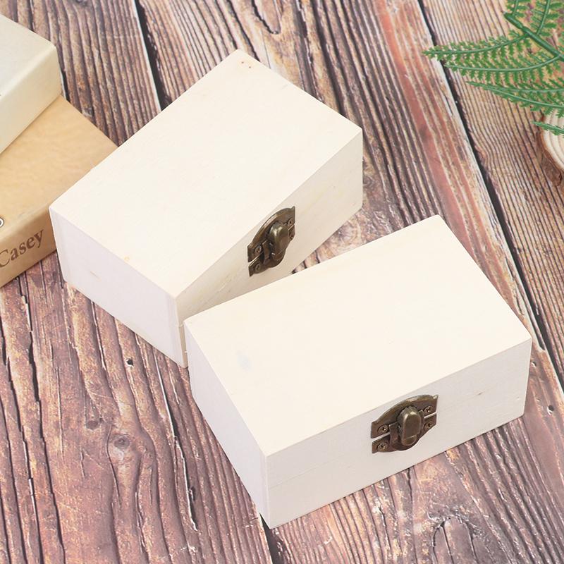 Home Storage Box Natural Wooden With Lid Golden Lock Jewelry Case Wooden Box
