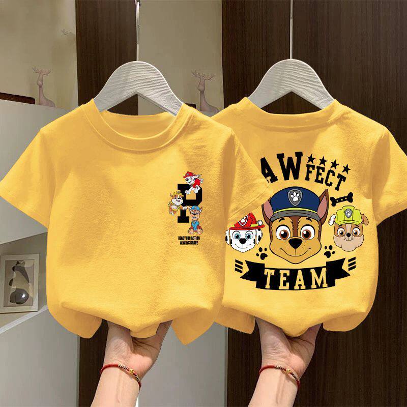 Wangwang Team Archie Pure Cotton Children s T-shirt Double Sided Printed Men s and Women s Personalized Parent Child Clothing 100