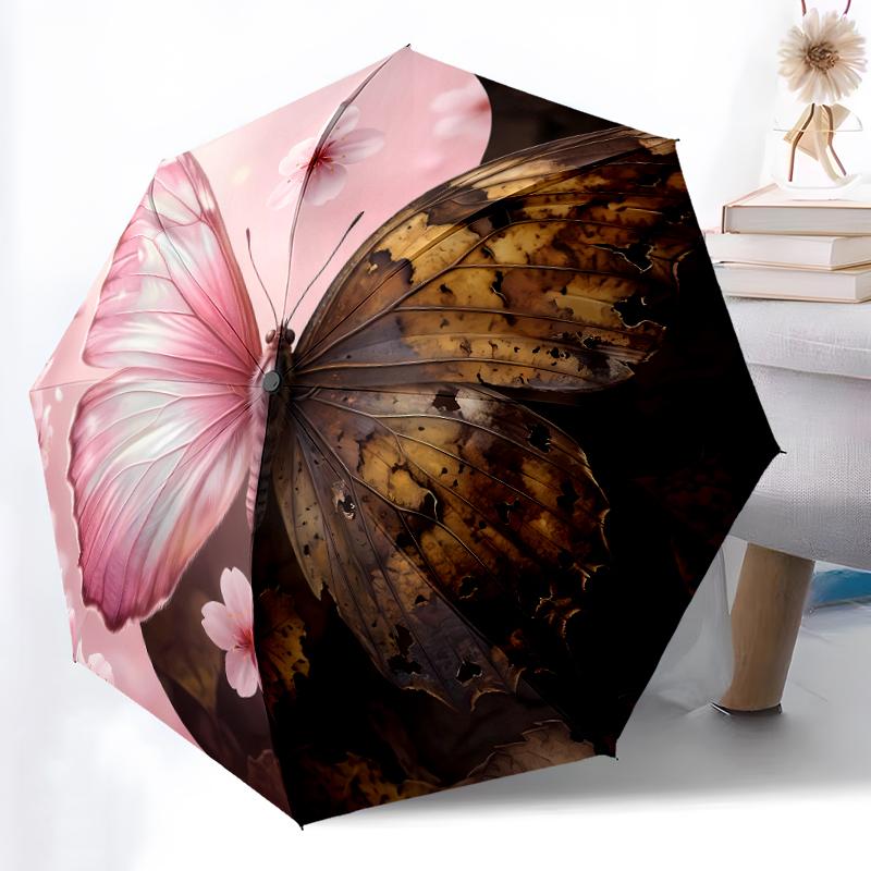 

1pc Sturdy 8-Bone Auto Umbrella, Ethereal Moth Butterfly Grace Umbrella, Digital Printed, Foldable Umbrella for On-the-Go Outdoor Use