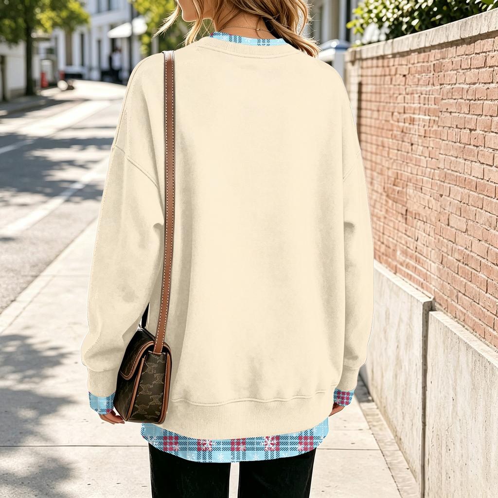 Women's Casual Printed Long Sleeve Oversized Two Piece Look Sweatshirt for Everyday Wear