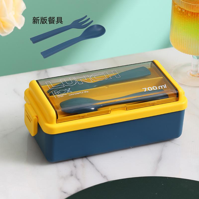 Food-grade microwaveable lunch box, double-layer bento box, compartmented lunch box with cutlery and small sauce container