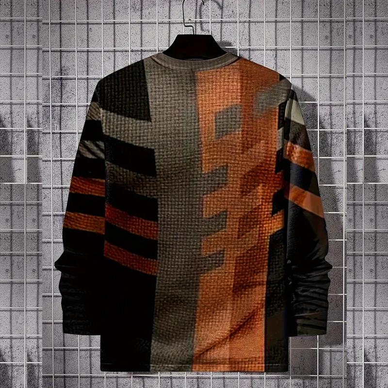 Haine pentru bărbați, toamnă iarnă, tricou cu mânecă lungă cu imprimeu digital 3D, cu gât rotund, tricou sport casual pentru bărbați