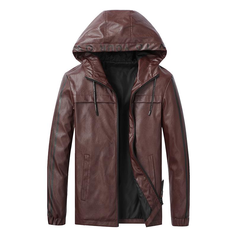 Jaqueta de couro masculina primavera e outono novo estilo coreano moderno jovem fino e bonito casual jaqueta de couro com capuz marca da moda