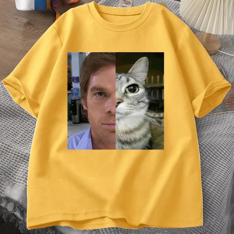 Cat Tshirt Fun Womens Short Sleeve Round Neck Cotton Tshirt Neutral Street Wear Womens Fashion Harajuku Printed Tshirt Top