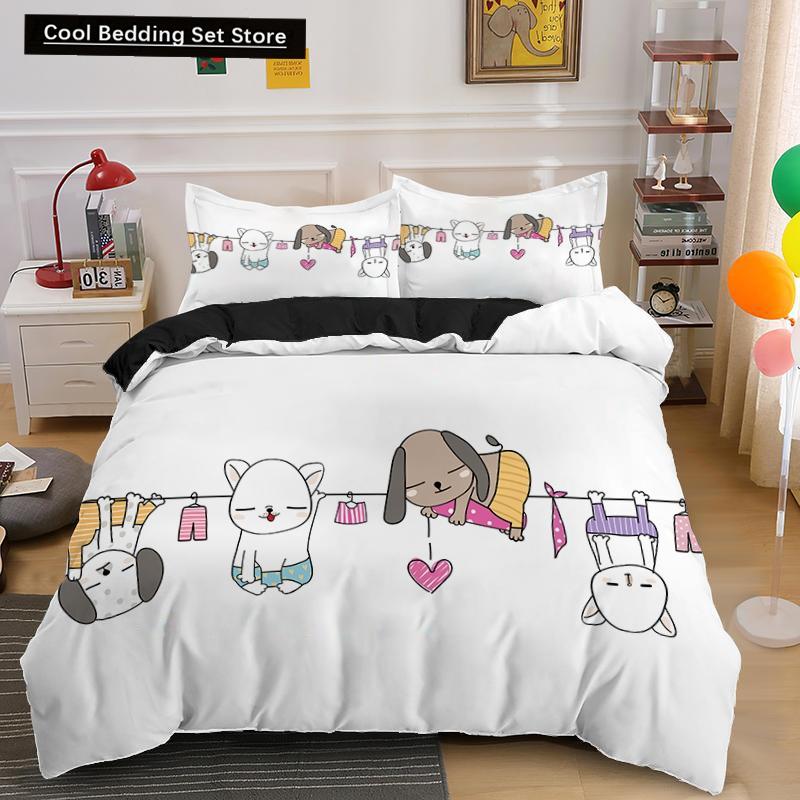 3D Cat King Queen Duvet Cover Cute Cartoon Kitty Bedding Set for Kids Teens Adults Pet Animal White 2/3pcs Polyester Quilt Cover