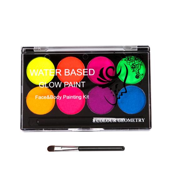 

1 Set 8 Color Face Paint with Brush Fluorescence Waterborne Pigment Face Body Art Paint UV Glowing Painting Pigment for Show різнокольоровий