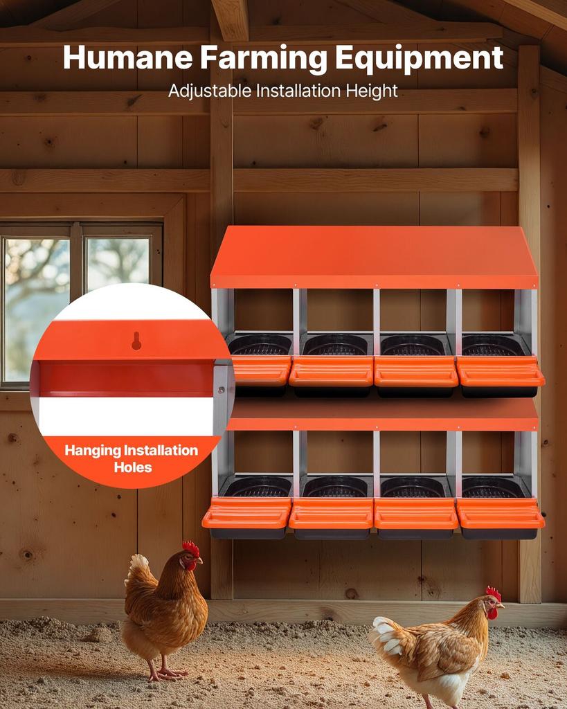 Chicken Nesting Boxes, 4 Compartments, Metal Egg Laying Boxes with Protective Collection Lids, Roll Out Nesting Box, Easy To Assemble, Ideal for Hens,