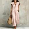Dames Mouwloos Losvallend Maxi Jurk Boheemse Stijl V-hals Ruche Afwerking Casual Zomer Lange Jurk met Zakken