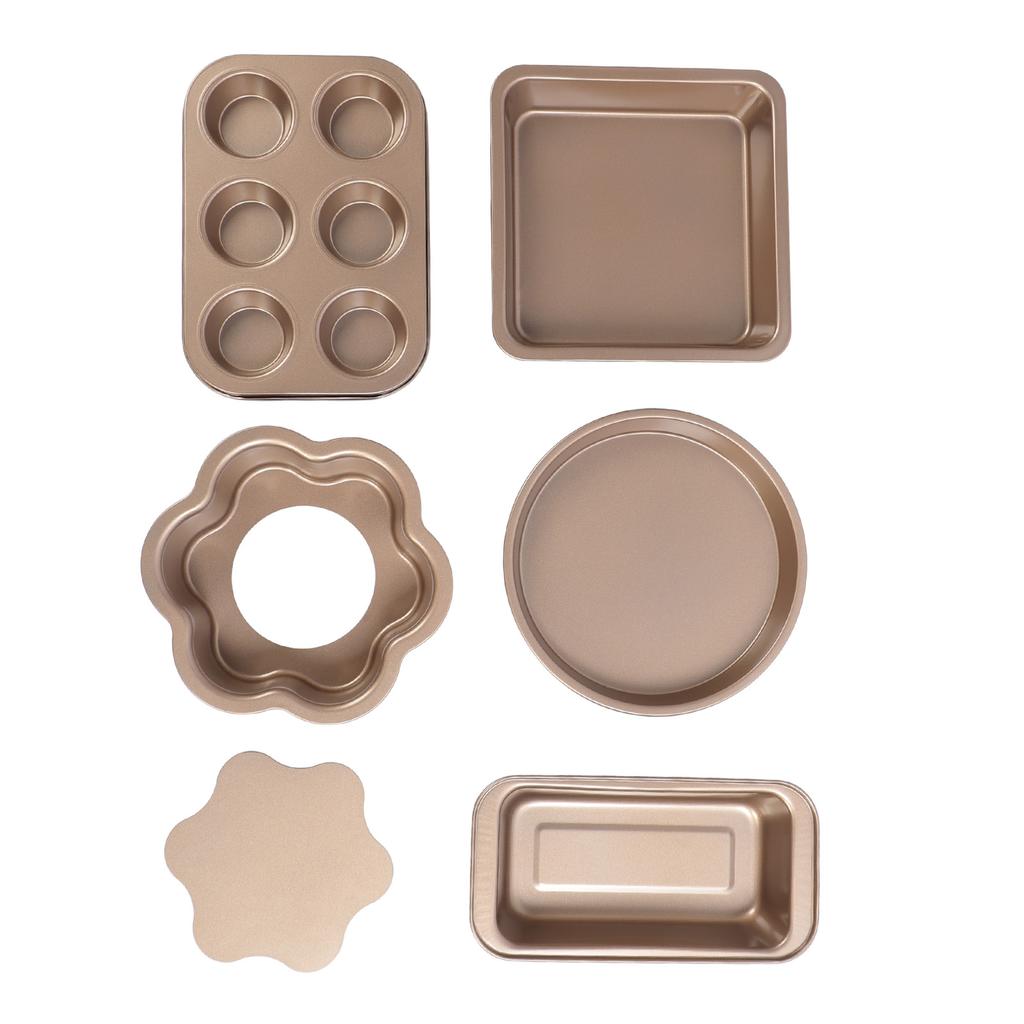 6pcs Bakeware Set Loose Bottom Carbon Steel Anti Stick Baking Pans Set for   Muffin Pizza