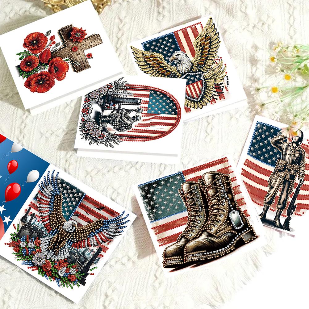 6pcs DIY Independence Day USA Flag Diamond Art Greeting Cards Diamond Art Handmade Cards for Independence Day Celebrations