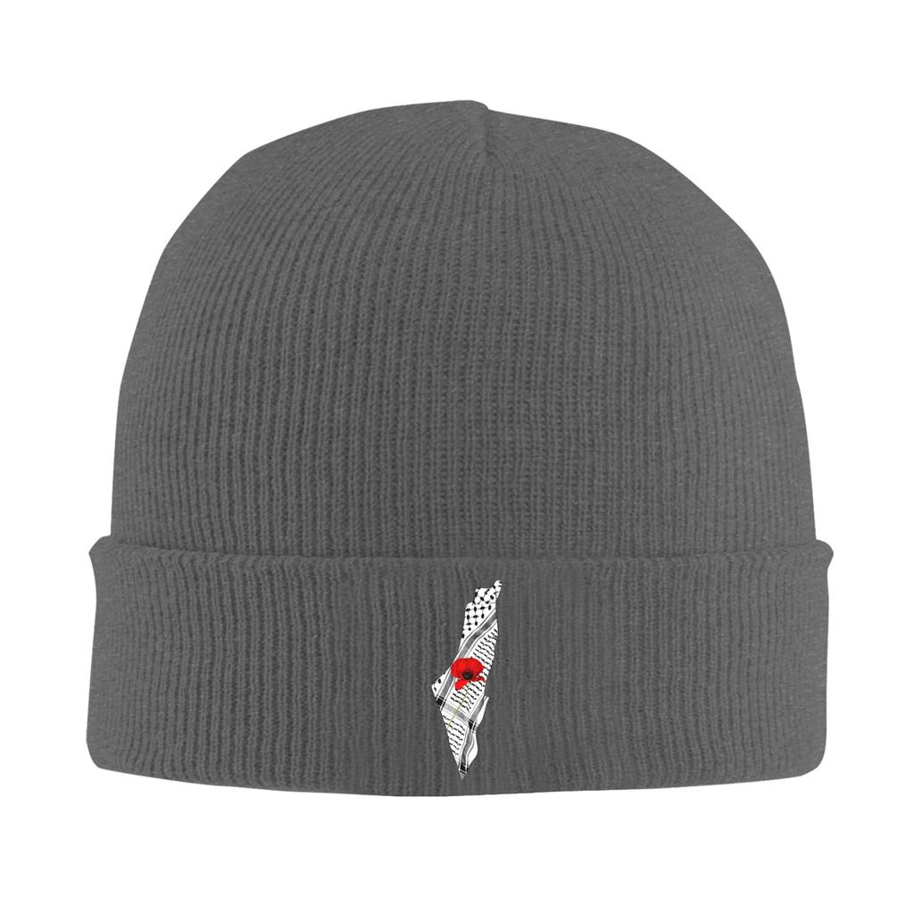 Palestine Map Keffiyeh and Poppy Knitted Hat Retro Caps Men Women Outdoor Sport Beanie Hats Winter Thermal Elastic Bonnet Hats