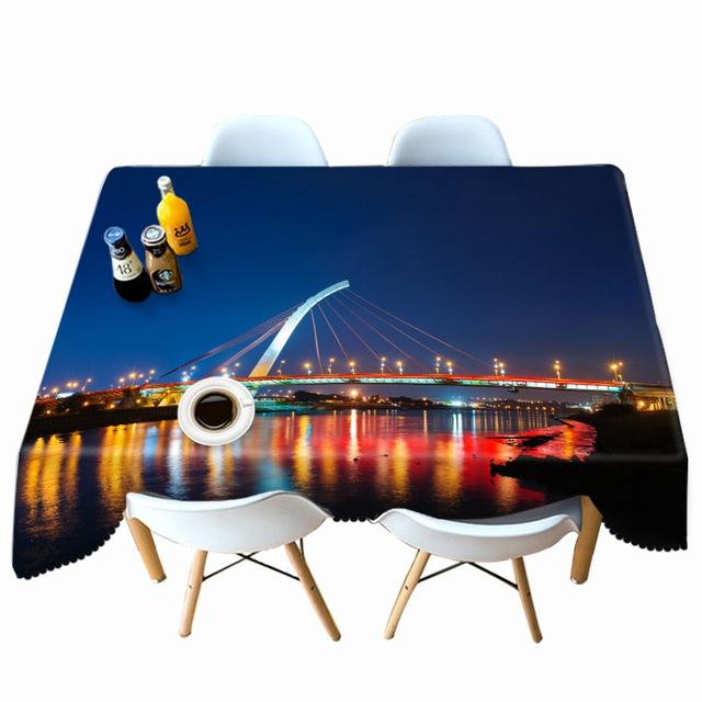 Tykk bomull duk Bay City View Nattlys mønster rektangulær rund duk for bryllup piknikfest