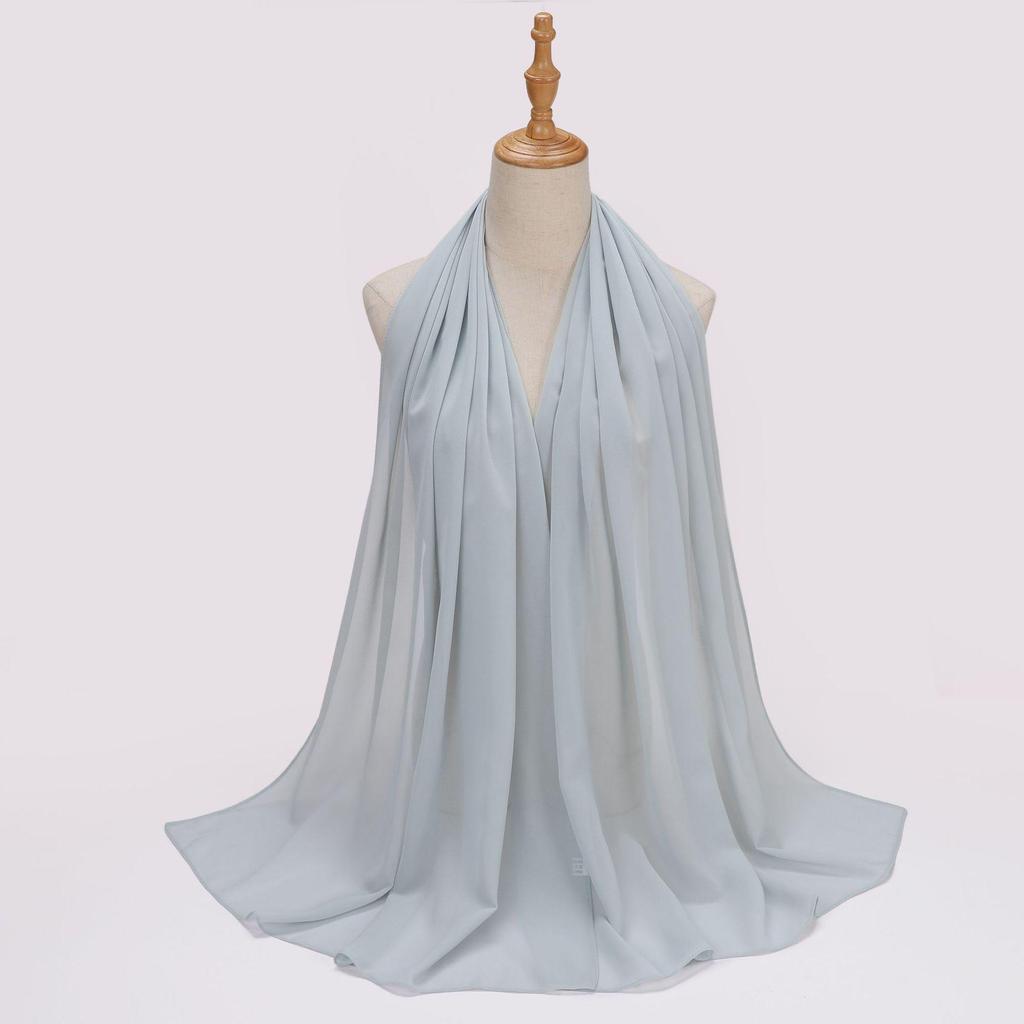 Ethnic Pearl Chiffon Hijab Scarf - Single Color, Long Style for Middle East & Africa