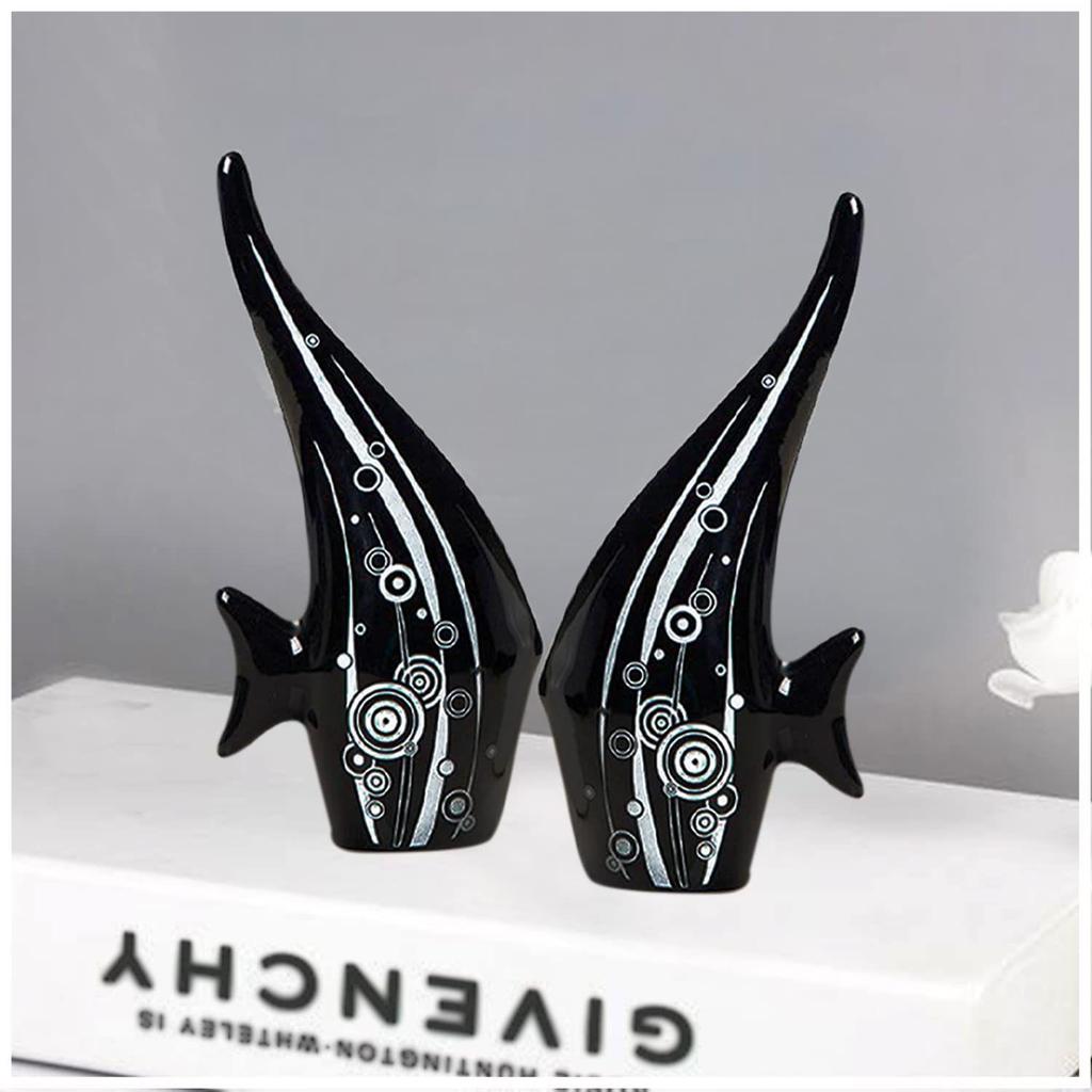 Modern Minimalist Black Bubble Fish Art Figure | Beautiful Home Decor- (Set of 2 Pc)