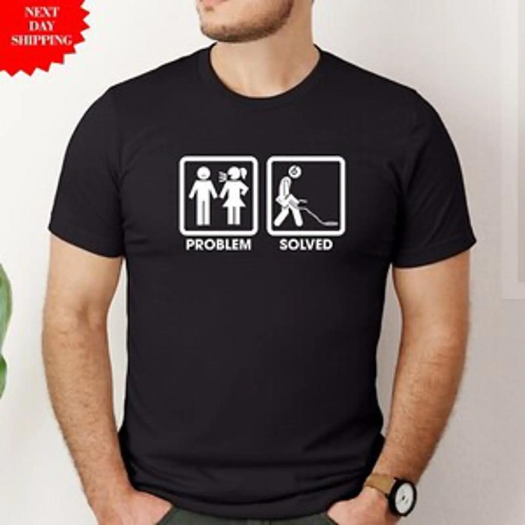 Problem Solved T Shirt Metal Detector Printed Funny Men's Regular Fit Tops Vintage Breathable Soft Graphic