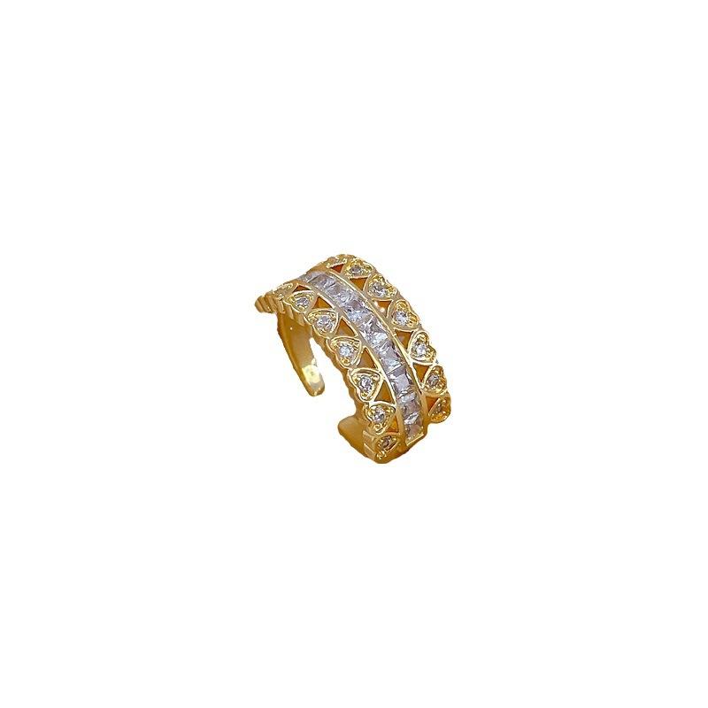Real Gold Heart-Shaped Zircon Ring Opening Adjustable Simple Jewelry Japanese Ring Couple Ring