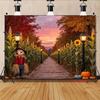 2D Cozy Autumn Farm Backdrop with Street Lamps and Scarecrow