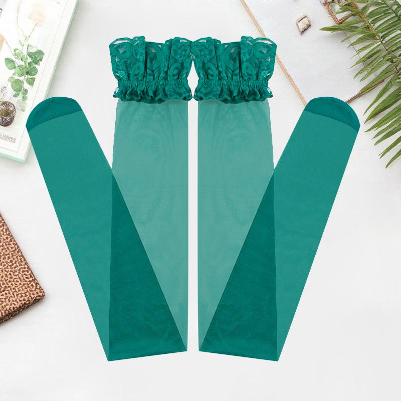 Damen Spitzenbesatz Oberschenkelhohe Silikon Anti-Rutsch Strümpfe - Sommer Mehrfarbig