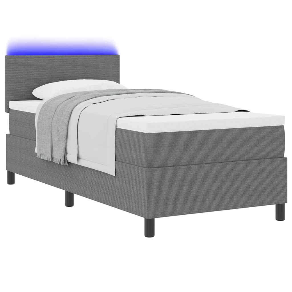 LED Box Spring Bed in Light Grey and White 80 x 200 cm Cord Fabric
