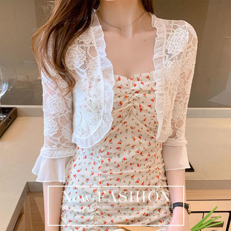 Damen Kurzarm Chiffon Spitzen Bolero: Schulterfreies Sonnenschutz-Schal