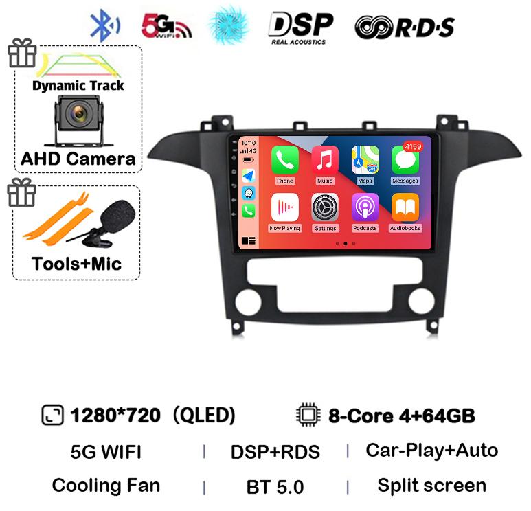 Android14 Carplay Auto For Ford S Max S-MAX 2007 2008 2009 2010 2011 - 2015 Multimedia Car Radio Player Video WIFI+4G DSP Stereo