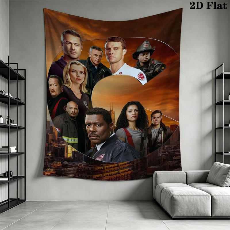 Chicago Fire Wall Tapestry Aesthetic Wall Hanging Printed Fabric Blanket Decorative Tapestries for Bedroom Living Room Home Decor