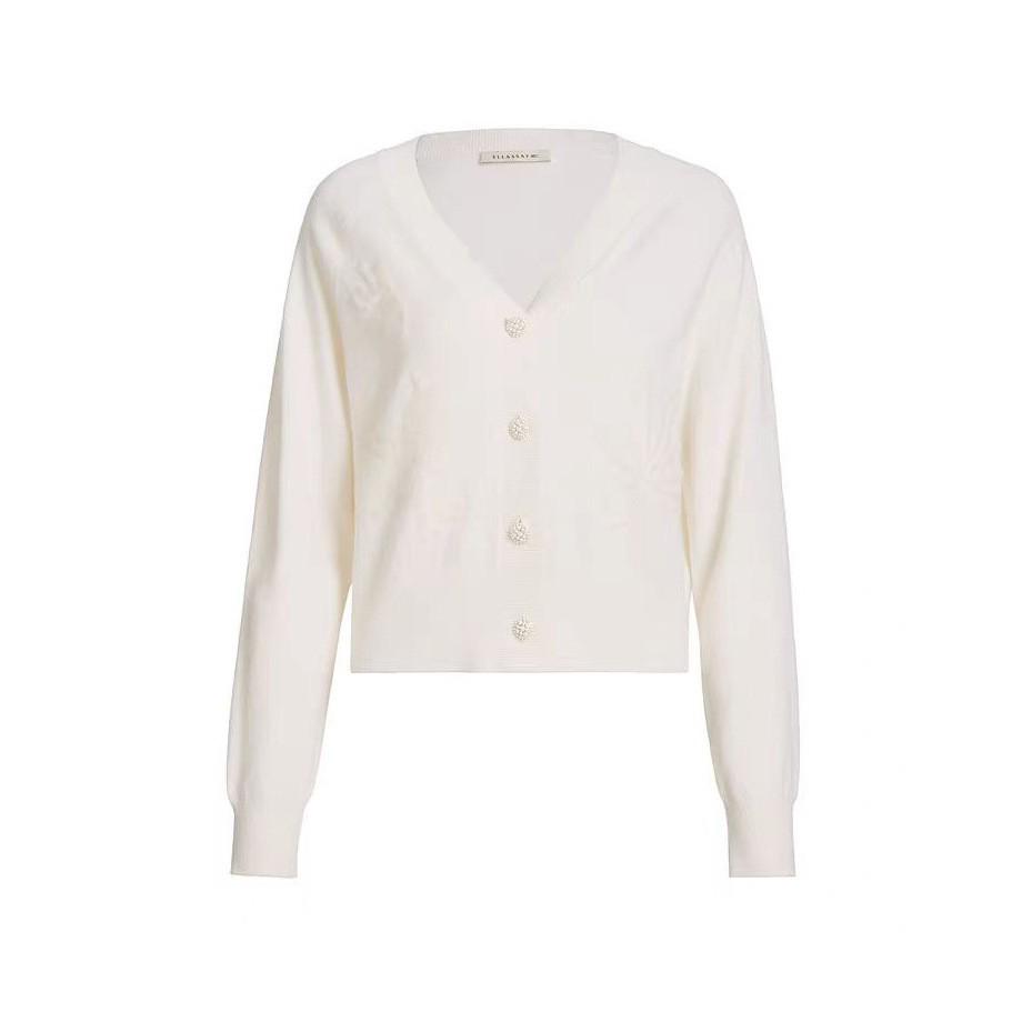 

Женский модный вязаный кардиган свободного кроя с V-образным вырезом и вышивкой - Весна/Осень 2025 Double Extra Large белый