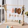4 Tiered Wood Ribbon Holder with Hanging Hook Wood Scale Ruler Storage Ribbon Spool Holder Sewing Supply Organizers