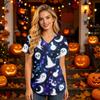 Women V Neck Short Sleeve Work Top with Pockets Halloween Print Scrub Shirt for Healthcare Professionals Uniform