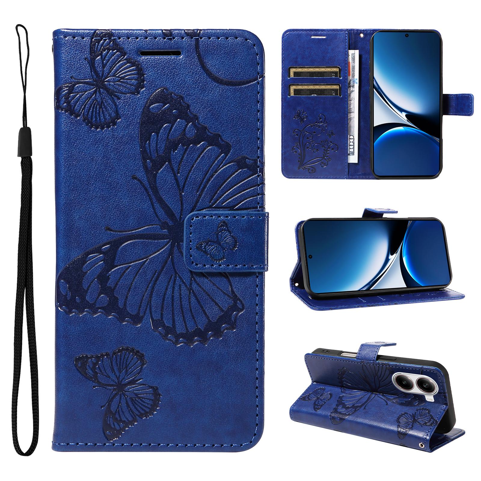 

Для Xiaomi Redmi Turbo 4 5G/Poco X7 Pro 5G Чохол-гаманець Шкіряний чохол для телефону з квітковим метеликом з тисненням Підставка Blue