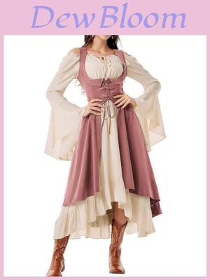 Vestido Feminino Pirata Renascentista Com Retalhos Estilo Vintage Para Festival de Arte