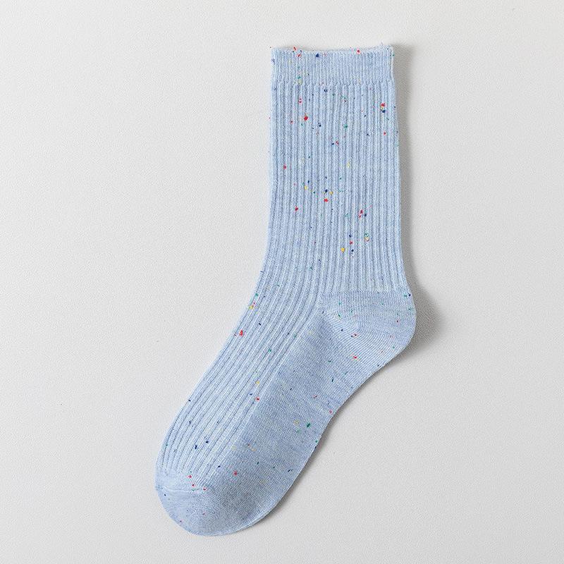 Herbst- und Winter-Punktgarn-Mittelwadenstrümpfe in Uni, gestreifte Doppelnadel-Socken, süße und niedliche Mädchen, Frotteesocken