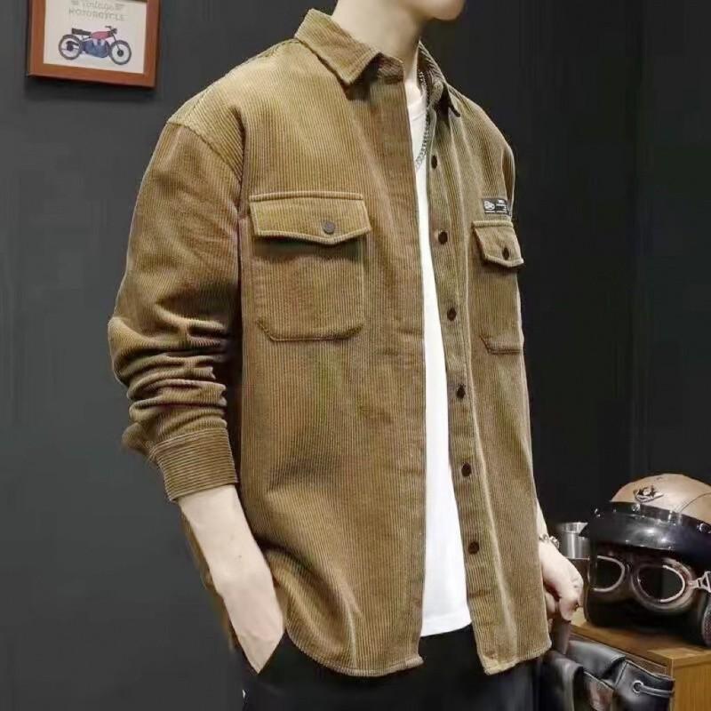 Spring Men's Casual Solid Color Loose Long Sleeve Shirt