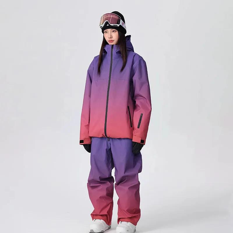 2025 new gradient color ski suit women s singles/double board outdoor cotton windproof ski suit women s sports loose snow pants XS（old） розовый
