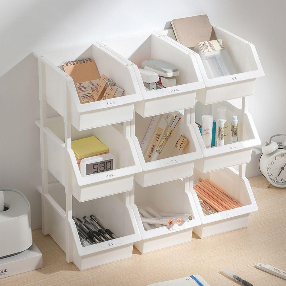 

Dust-proof Desktop Storage Box Stackable Sundries Stationery Container for Home Office білий