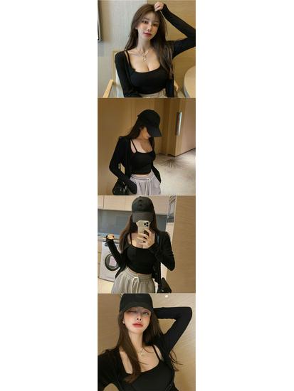 Hong Kong Style Women's Chic Set: Slim Fit Camisole & Fashionable Cardigan.