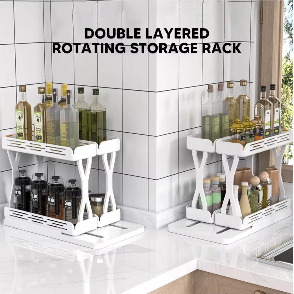 1/2 Tiers Kitchen Sliding Spice Rack Rotating Spice Jars Storage Shelf For Cabinet Seasoning Holder Kitchen Organizer