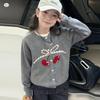 Cherry Embroidered Girls' Cardigan - Autumn 2026 Long Sleeve Knit Top for Medium and Older Children.