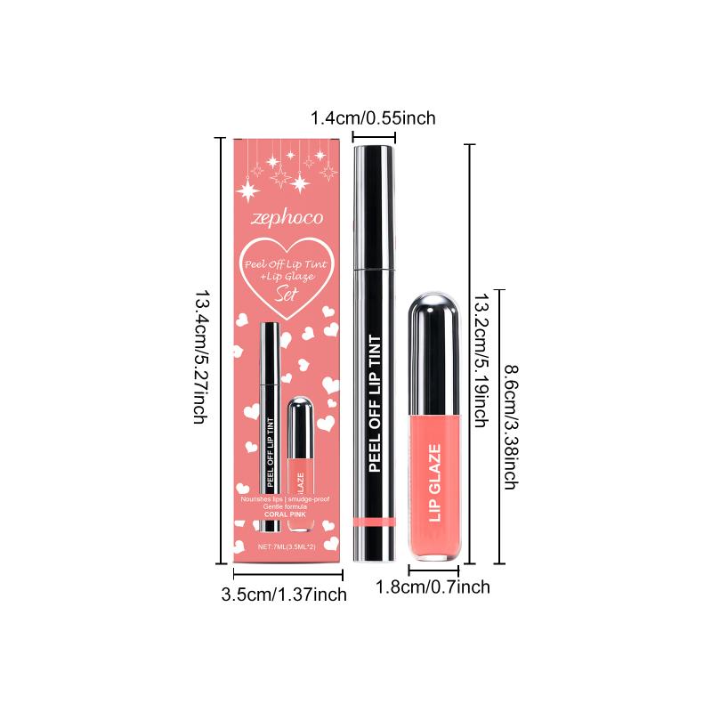 Coral Pink Peel off Lip Tint +lip Glaze Set Waterproof Lipstick Long Lasting Gloss Lip Balm Suitable For Different Makeup Looks
