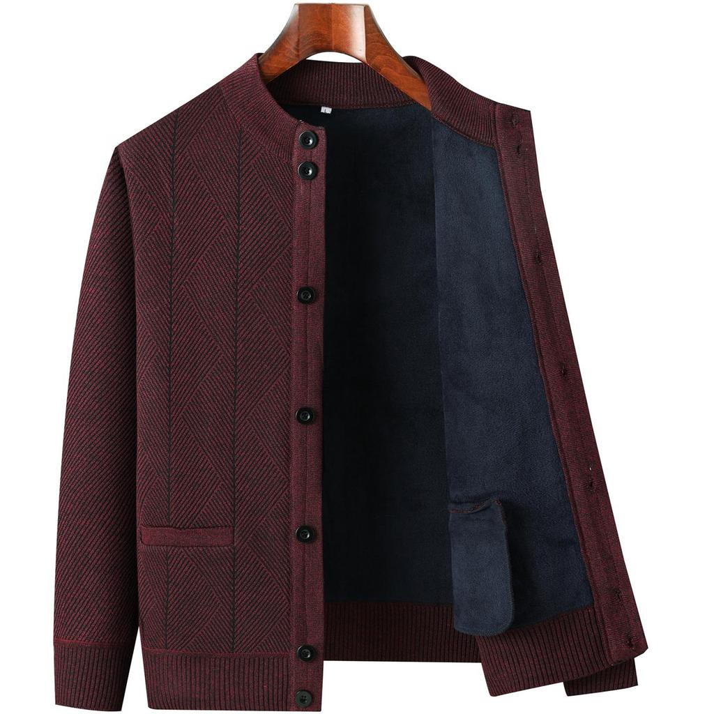 Warm Fleece-Lined Cardigan for Middle-Aged and Elderly Men: Knitted Sweater & Thick Grandpa Jacket