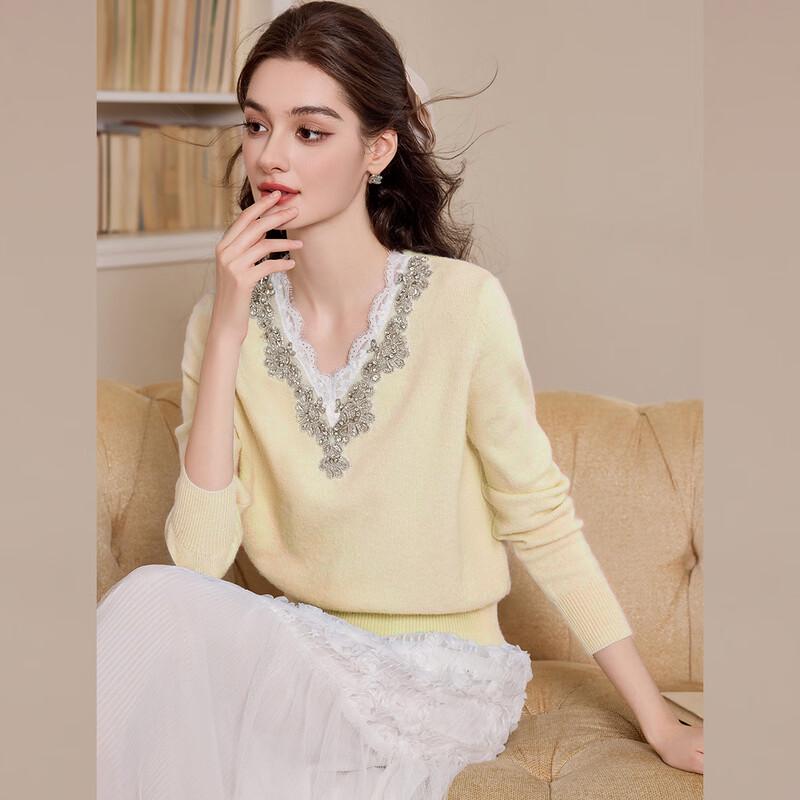 Bailuyu French Elegant V-Neck Beaded Knit Sweater