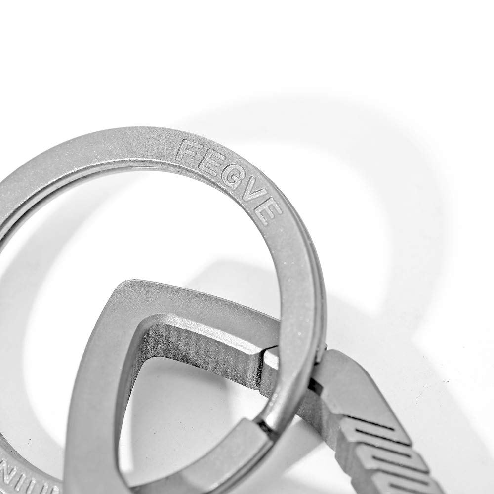 FEGVE Titanium Keychain Integrated Spring Structure Quick Release Carabiner with Key Ring for Outdoor Camping