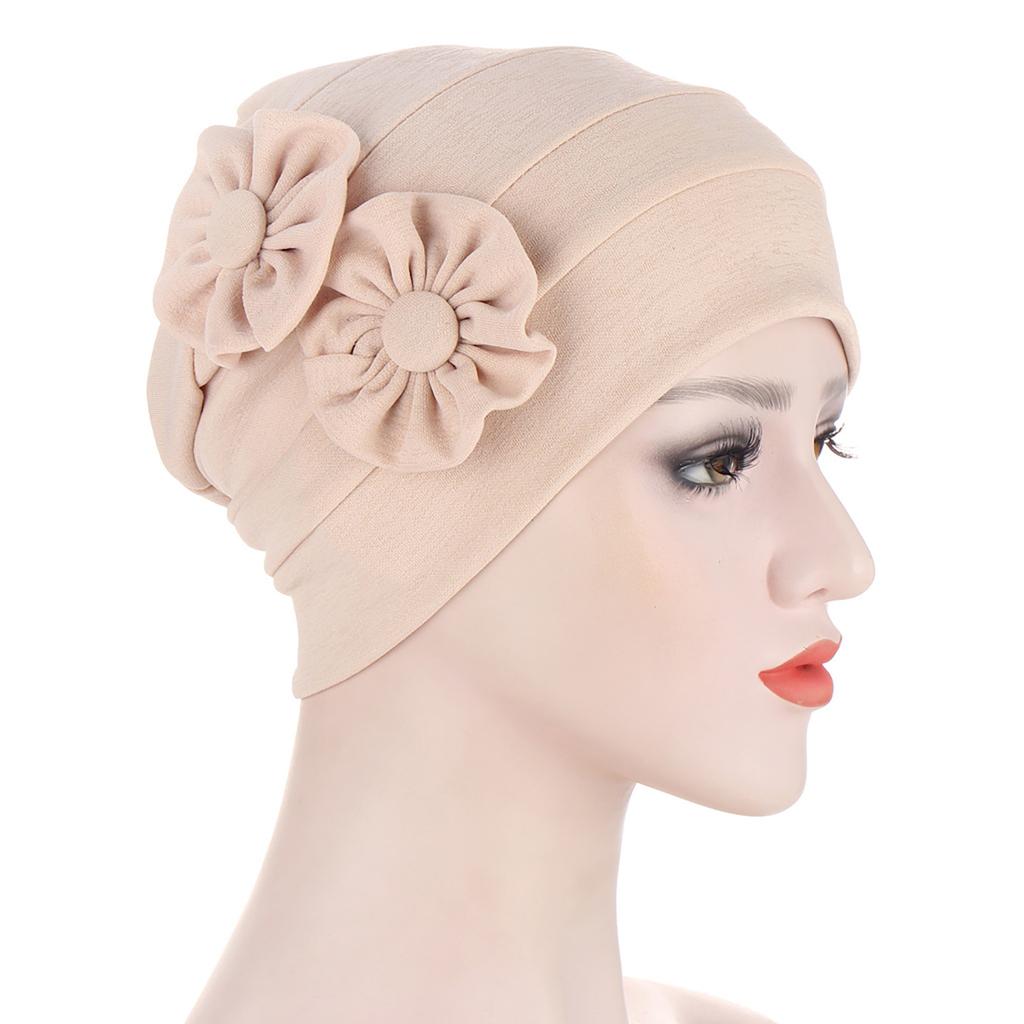 Women Solid Beading India Hat Muslim Ruffle  Chemo Hat  Wrap Cap