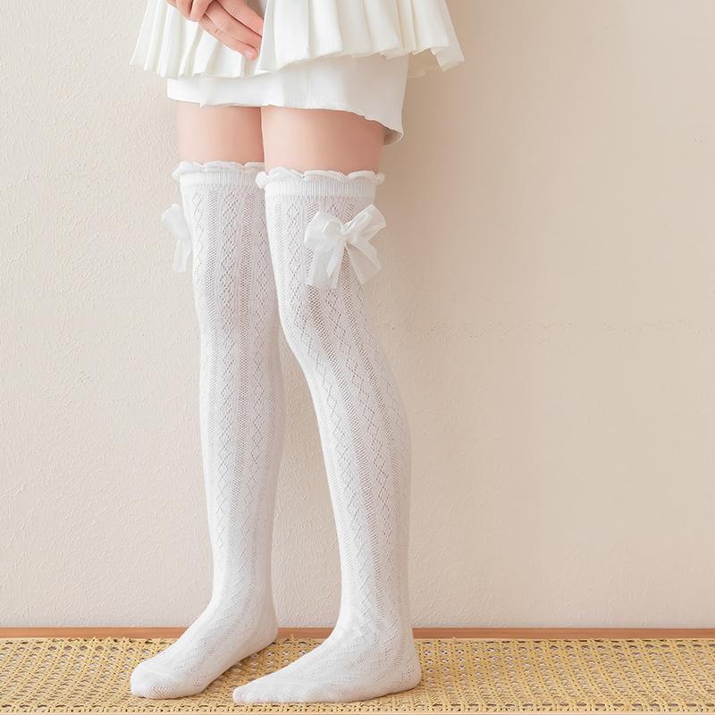 

Мягкие детские гольфы для девочек, милые модные леггинсы JK Bow, хлопковые летние детские школьные носки M(5-8y) белый