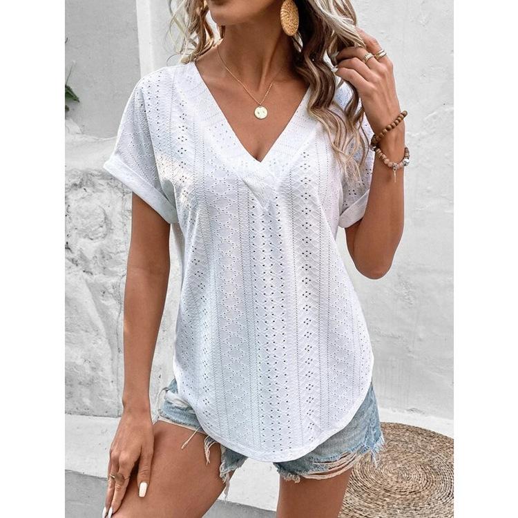 Women's Large Knitted Casual T-shirt Comfortable Loose Fit Round Neck Short Sleeve Tees for Plus Size Ladies