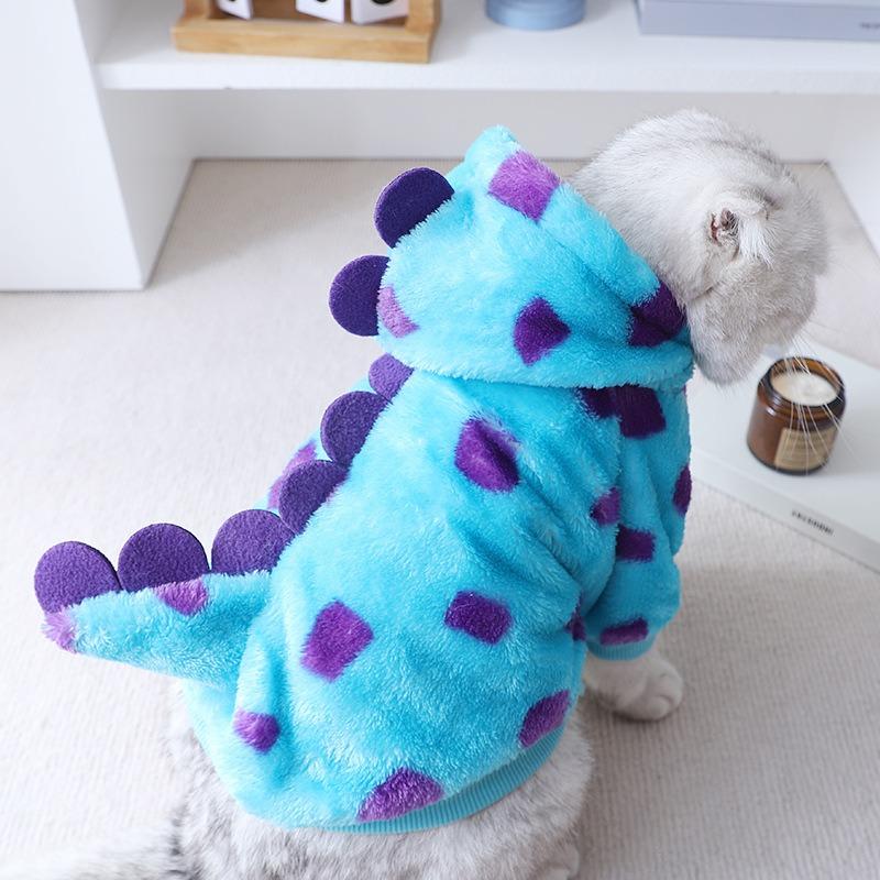 Cat traction clothes winter warm hooded plush jacket dinosaur tail cute thick fleece jacket