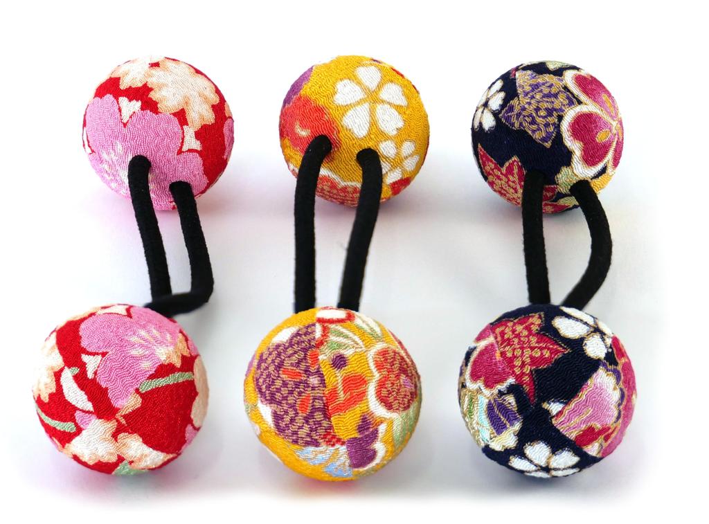 Flower Chirimen Hair Ties Set Japanese Pattern Chirimen Ring Hair Hair Accessories Ball Set 1 Yamabuki Clips/Hair (3 pieces) - Ties/Pony - (2.5cm) -